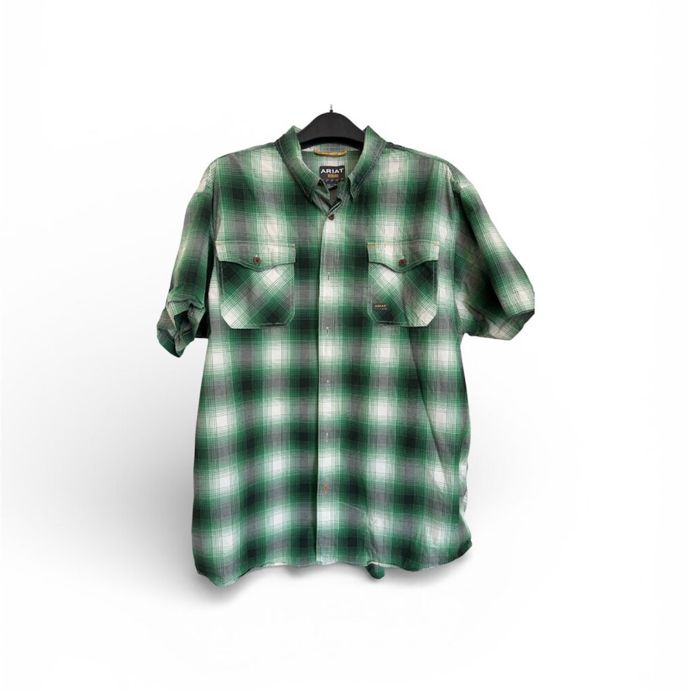 Ariat Green White Plaid Short Sleeve Button-Down Shirt